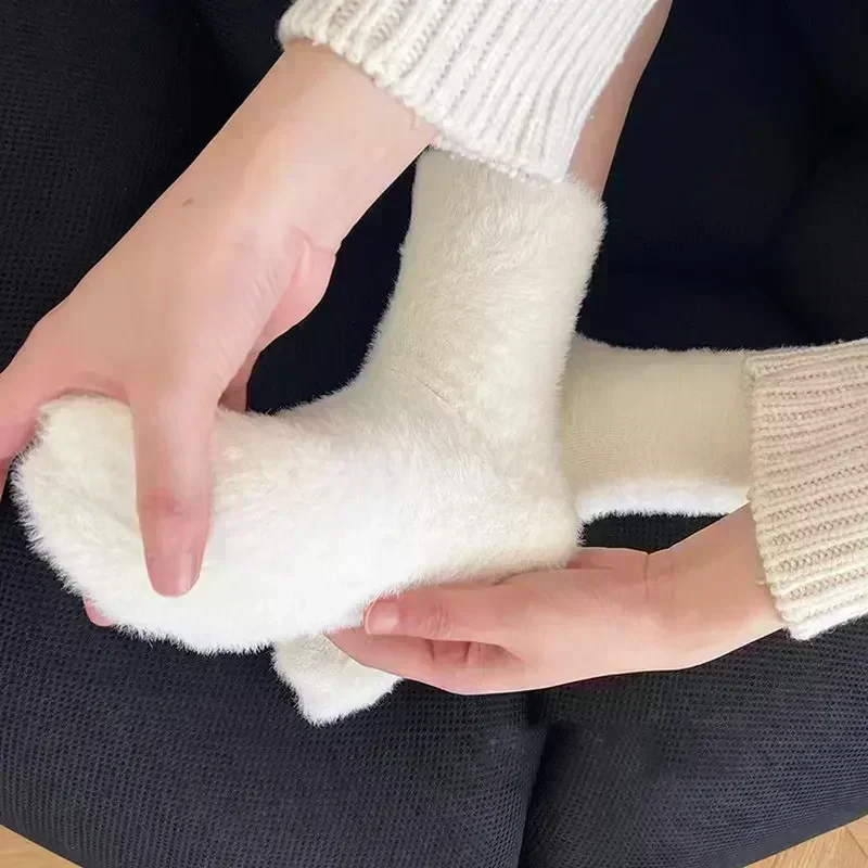 Soft Solid Cozy Hairy Mink Velvet Socks Women Autumn Winter Hosiery Thicken Warm Sleep Bed Floor Home Fluffy Kawaii Sock