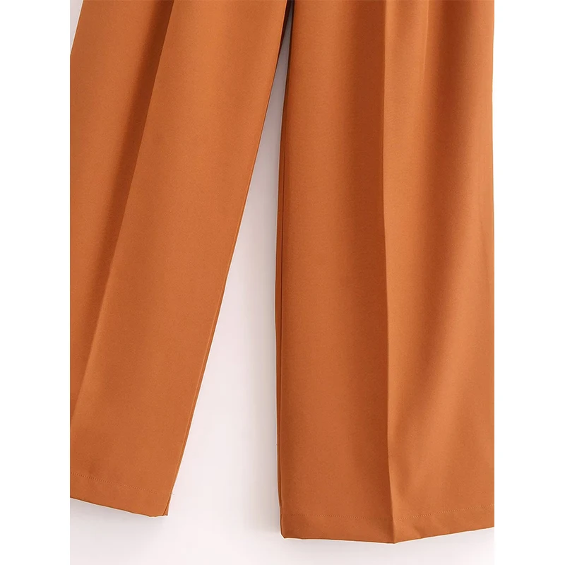 YENKYE Autumn Women Office Wear Pleated Wide Leg Pants Vintage Mid Waist With Pockets Loose Trousers pantalones de mujer