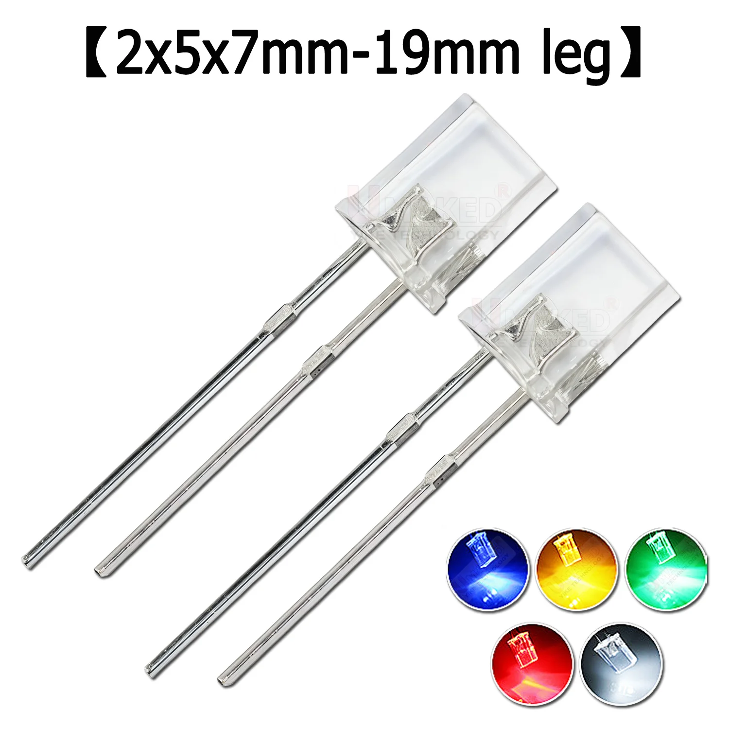 1000pcs 2x5x7 Clear Len 19mm leg Rectangular LED Emitting Diodes Lamp beads White Red Green Blue Yellow Square DIY Indicator DIP