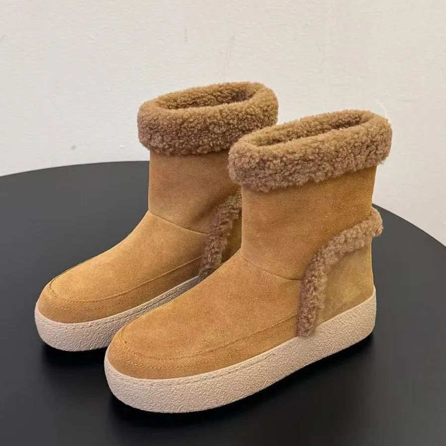 Winter snow boots for men, made of genuine leather, waterproof, anti slip, thickened, warm wool, thick soled cotton shoes