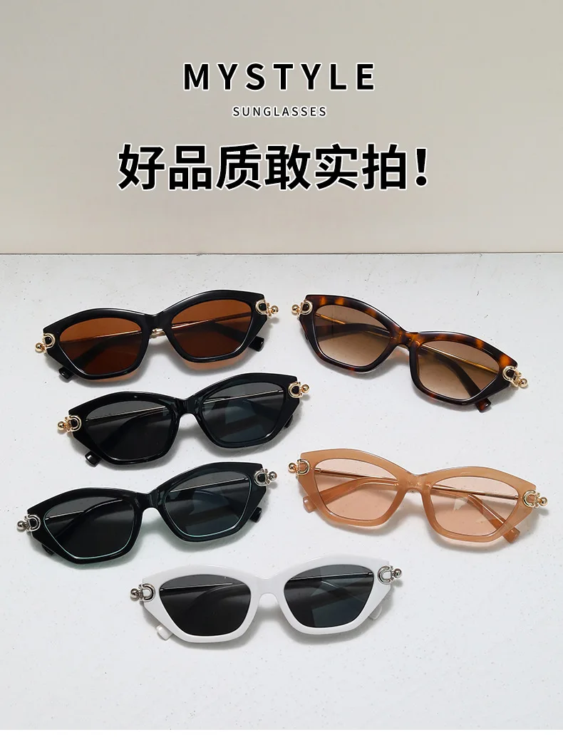 Vintage Elegante Patchwork Cat-Eye-Knoten-Sonnenbrille für Damen Neue Mode Legierung Quadratische Verlaufsgläser Damen-Fahrbrille – Detail 3