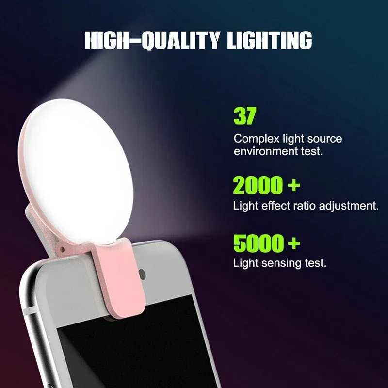【Fast Ship】Portable Mini Selfie Ring Light 3 Lights Fill Light USB Rechargeable Clip Mobile Phone Fill Lamp For Phone Tablets