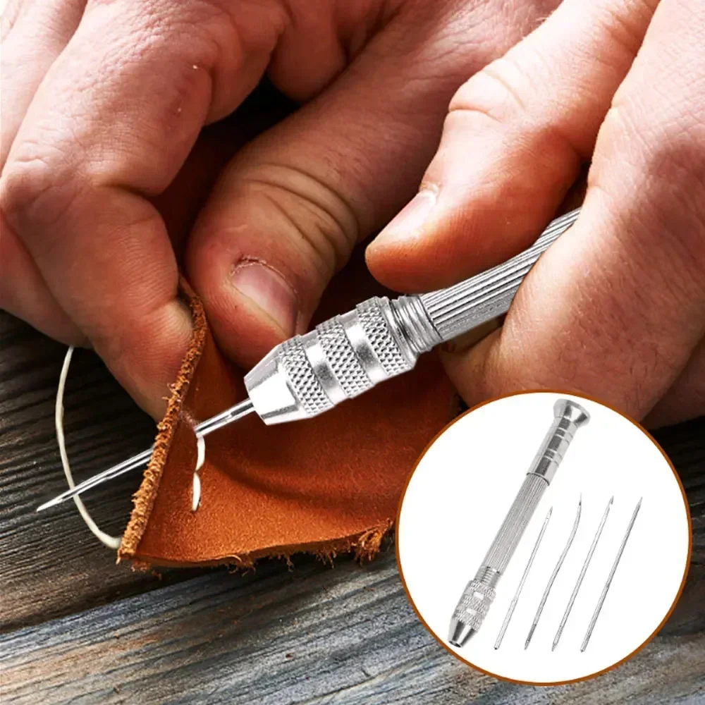 New DIY 1set Leather Sewing Awl Set Replaceable Multifunctional Shoes Repair Tool Punch Stitching Needle Sewing Leathercraft