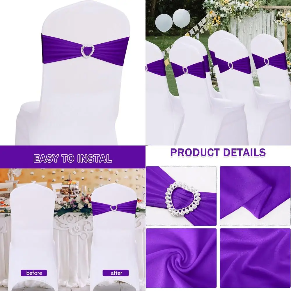 

120-Piece Purple Spandex Chair Sashes with Buckle Sliders for Universal Elastic Chair Ties - Ideal for Weddings, Banquets, and P