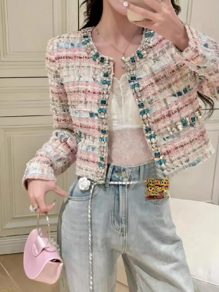 

Новое осенне-зимнее пальто 2025: Элегантное вязаное твидовое стеганое пальто для женщин, на пуговицах, с длинными рукавами, для повседневной носки