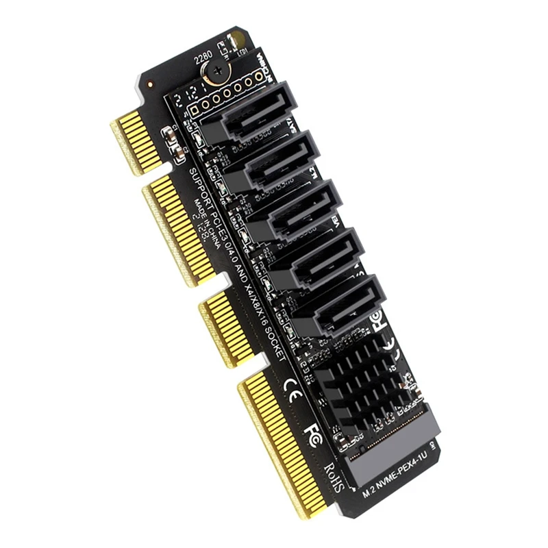 

PCI-E To Sata Adapter Card 5 Ports For PCI-E X4 PCI-E X8 PCI-E X16 Support Os X/Windows7/8/10 Multi-System Plug And Play