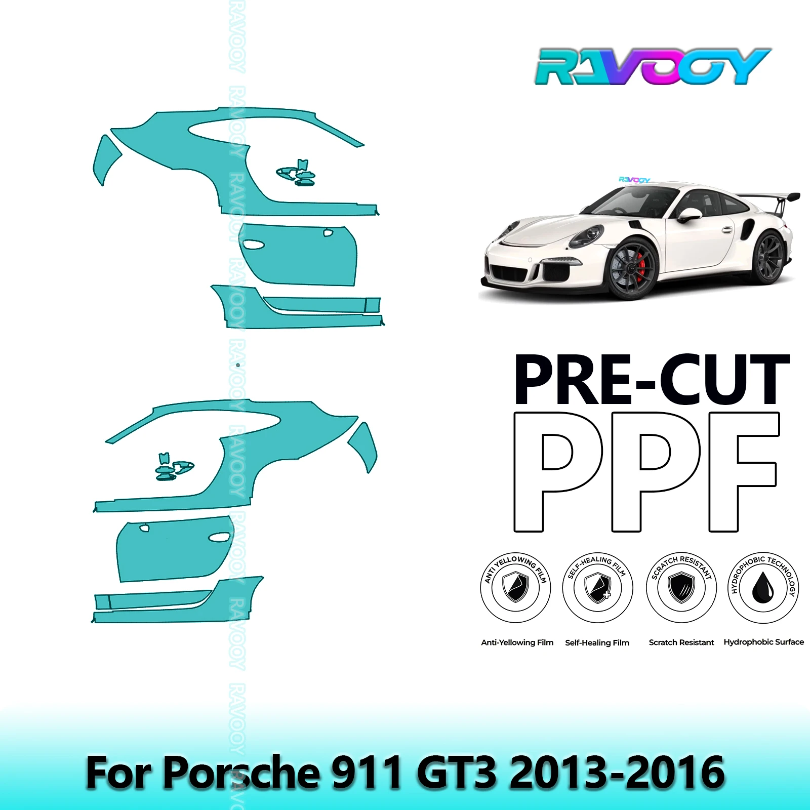 

For Porsche 911 GT3 2013-2016 8.5mil Clear Matte Pre-Cut PPF Door & A/B Pillar Kit TPU Paint Protection Film Set