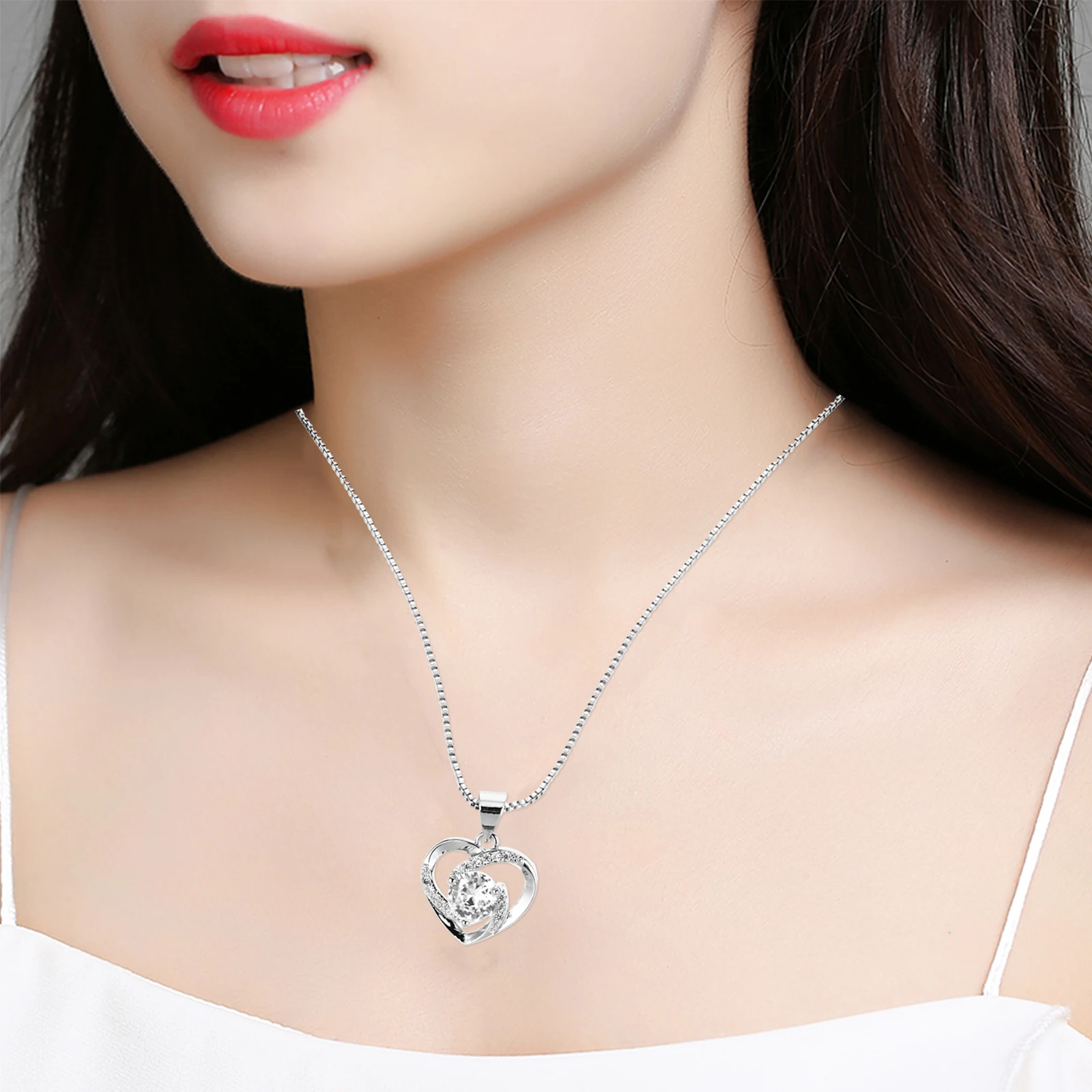 

2 pcs 1 Set Heart Shaped Necklace Valentine'S Day Gift Set Rose Flower Jewelry Romantic Neck Pendant Stylish Eternal Flower