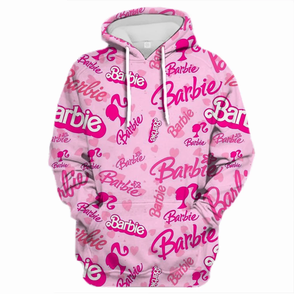 

Pink Hoodie Women's Hoodie Cartoon Printed Barbie Spring Fall Long Sleeve Sportswear Girls Clothing Casual Loose Sweatshirt