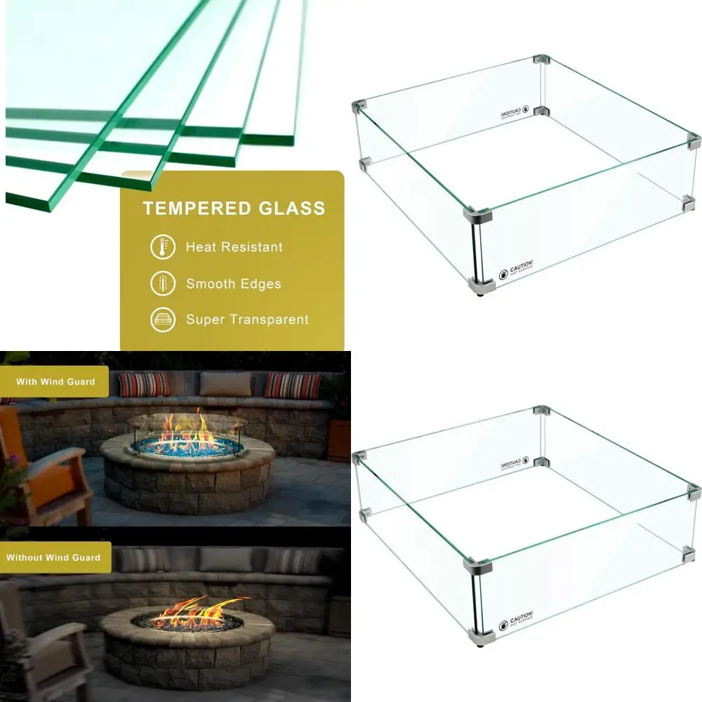 Protector de viento de vidrio templado transparente para quemador de brasero cuadrado de 18 pulgadas, 23.5 L x 23.5 W x 6 H