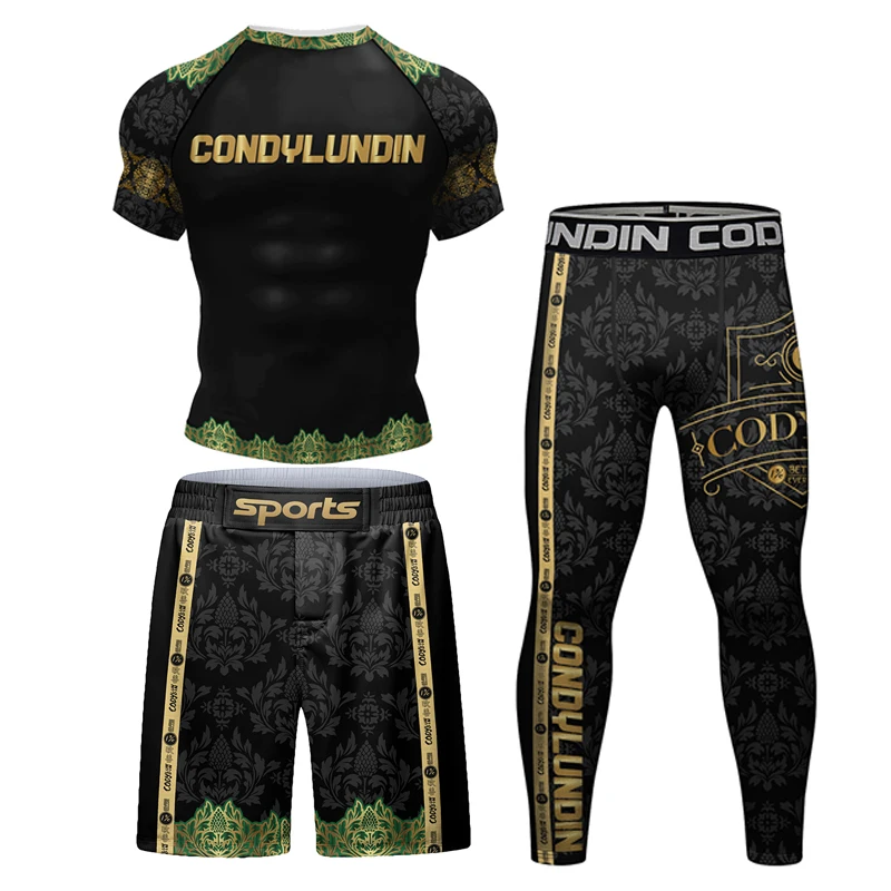 Koszulka kickboxingu Rashguard Jiu Jitsu MMA koszulka zestaw spodni mężczyzn Grappling Bjj Gi boks koszulki sportowe szorty MMA Muay Thai