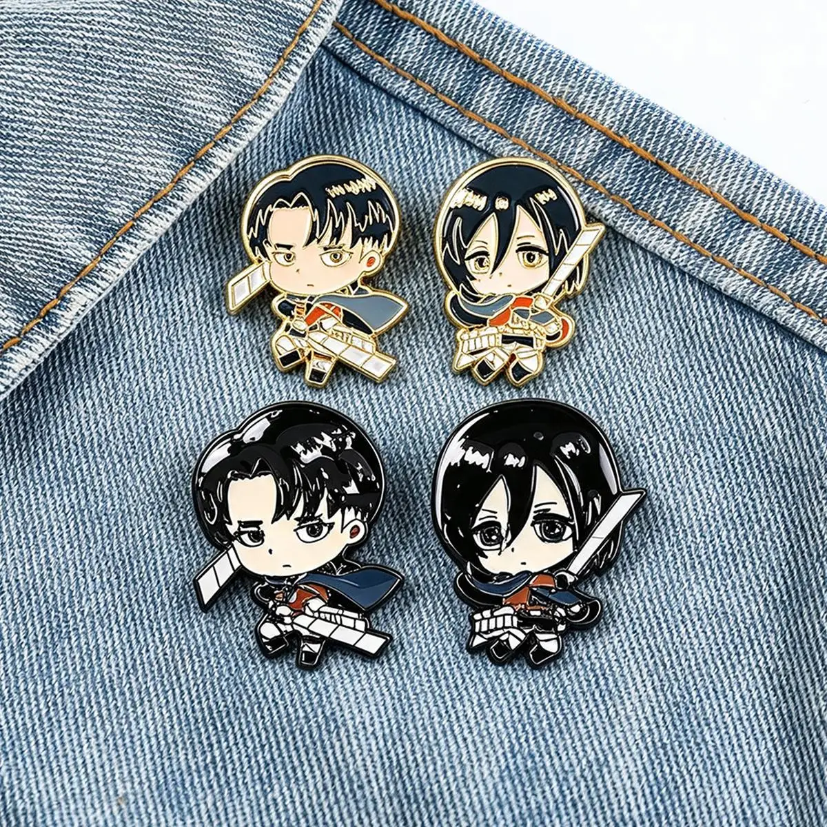 2Pcs/Set Japanese Anime Attack On Titan Enamel Brooch Cartoon Character Metal Badge Lapel Pin Cosplay Jewelry Accessories Gifts