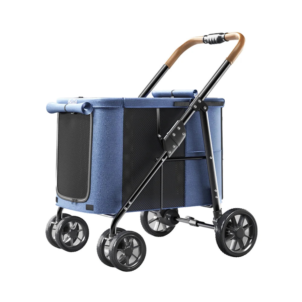 High Quality Foldable 4 Wheels Pet Carrier Adjustable Comfortable Waterproof Pet Stroller Washable Portable Travel Product