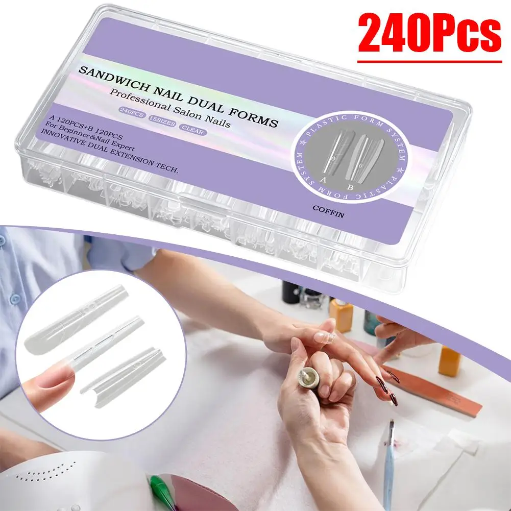 Sandwich Dual Nail Forms Mold 240pcs NEW 2025 Extensions-Dual Forms Top Nail Mold Mold Coffin Bottom Almond Forms I2A3