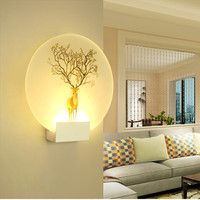 3 Colors LED Wall Lamp Deer Mural Light 6W Acrylic Indoor Home Decoration Wall Light for Bedroom Bedside Living Room Corridor