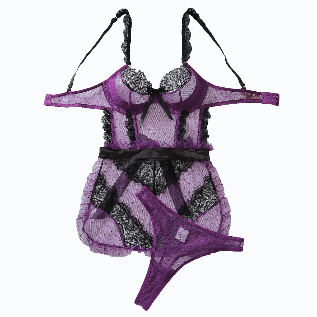 Lencería de sirvienta de encaje transparente con espalda descubierta, ropa interior seductora, conjunto Sexy debajo, traje erótico de mujer desnuda