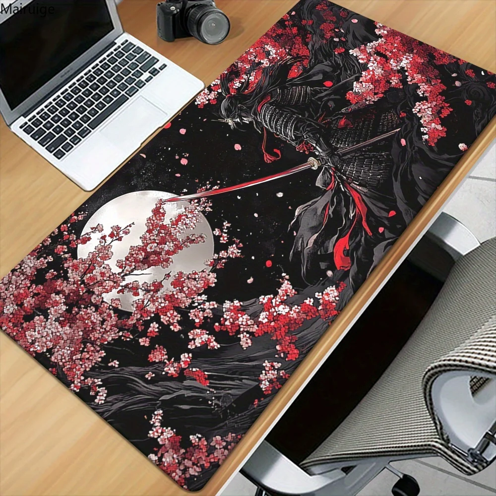 

Japanese Cherry blossom Moon Samurai Design Mouse Pad Large Computer Office Table Mat Rubber Anti-slip Gaming Keyboard Mousepad