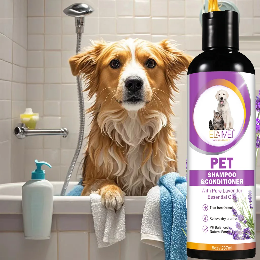 Pet shampoo for dogs, designed to remove stains, care for hair, relieve dryness and itching, eliminate body odor, and nourish th