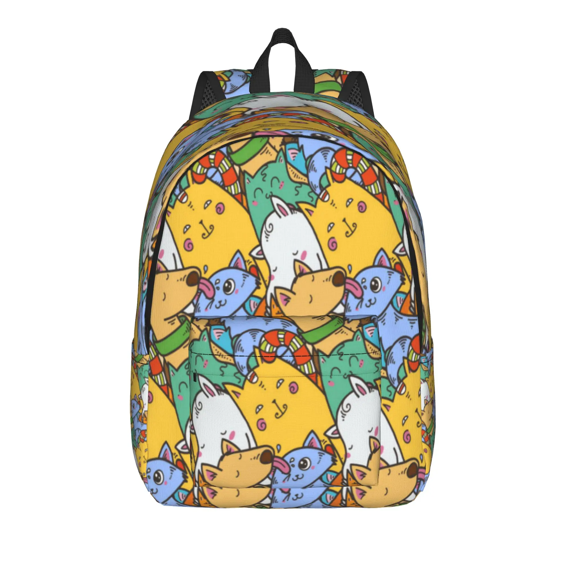 Cute Domestic Animals Kawaii Doodle Pets Cat Dog Backpacks Men Modern School Bags High Quality Large Rucksack