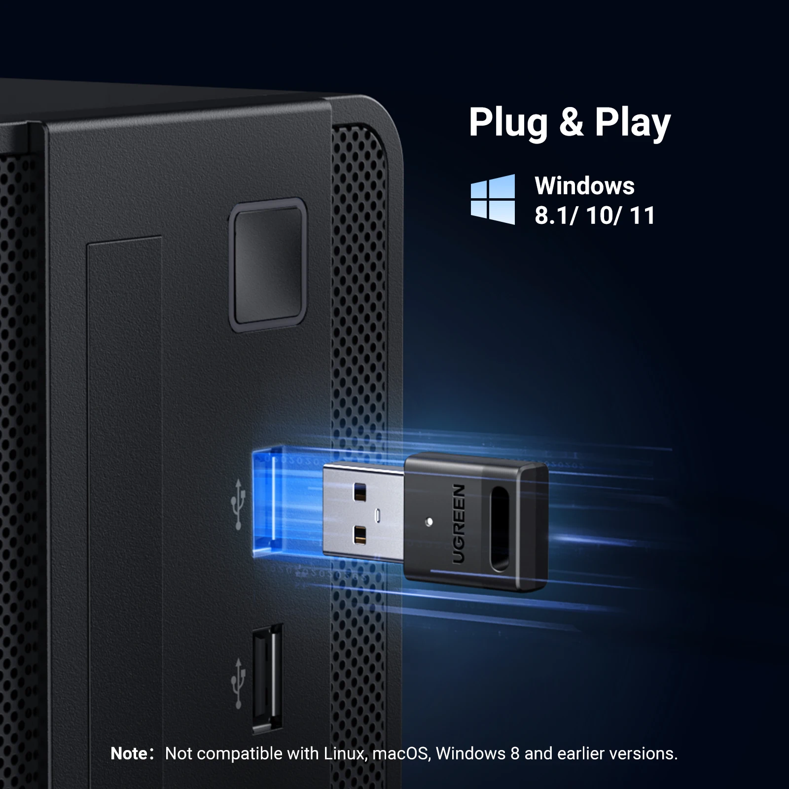 UGREEN Bluetooth 5.3 Adapter for PC USB Bluetooth 5.3 Receiver Dongle Wireless Computer Adapter For Mouse Keyboard Win 11/10/8.1