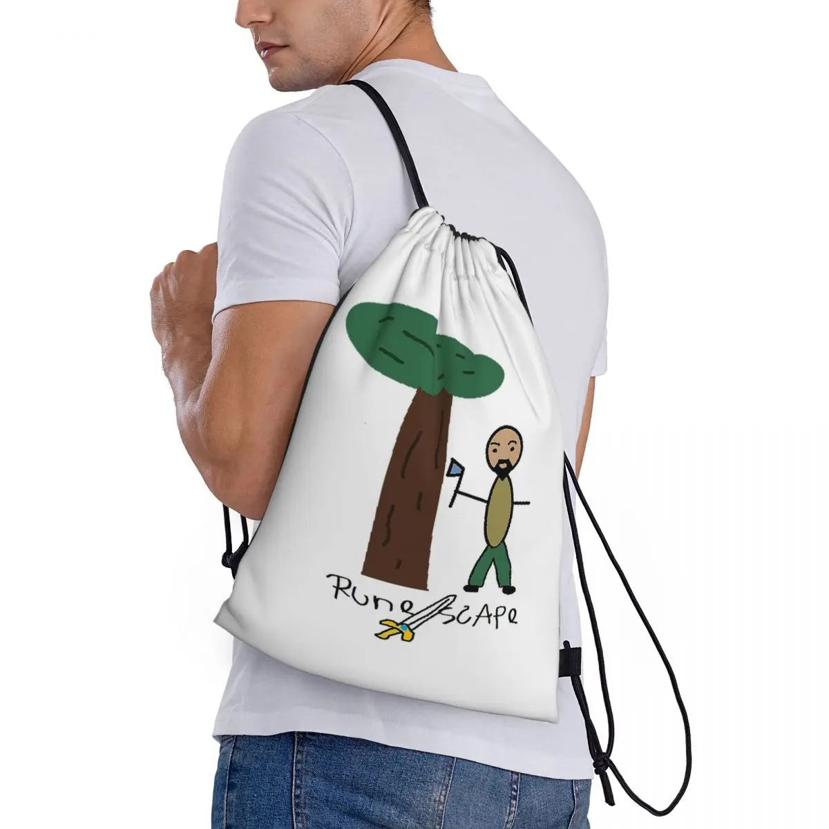 

OSRS Woodcutting Bot Runescape Drawing Backpacks Multi-function Drawstring Bags Storage Bag Book Bags for Travel Students