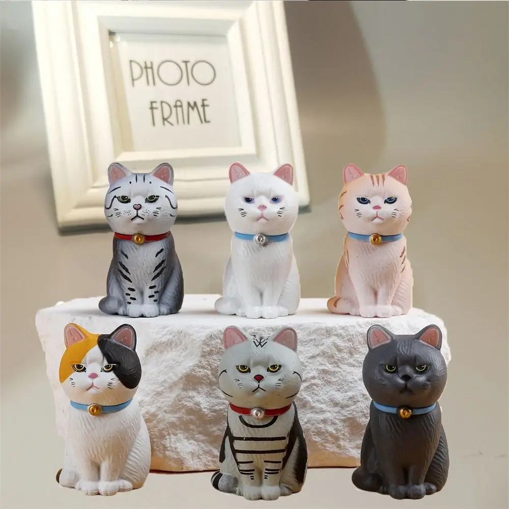 

PVC Statue Simulated Cat Model Doll Mini Small Bell Sitting Cat Figure Toy Black Cat Cartoon Mini Cat Ornament Desktop Decor