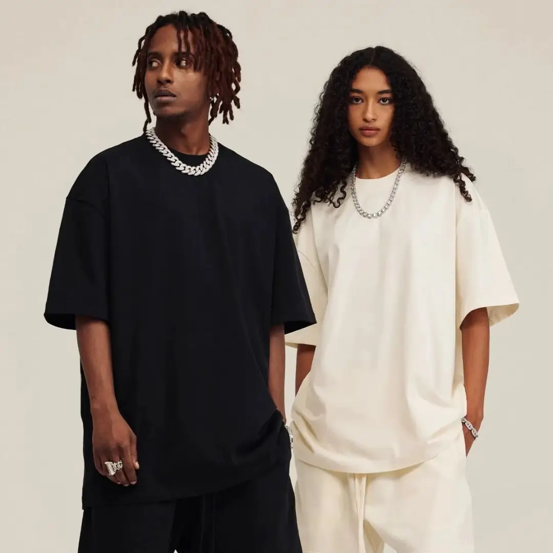 240gsm High Qualtity Oversized Heavy T-shirt for couple men and women Short Sleeve 100% Cotton Solid Color Trend Leisure Tee