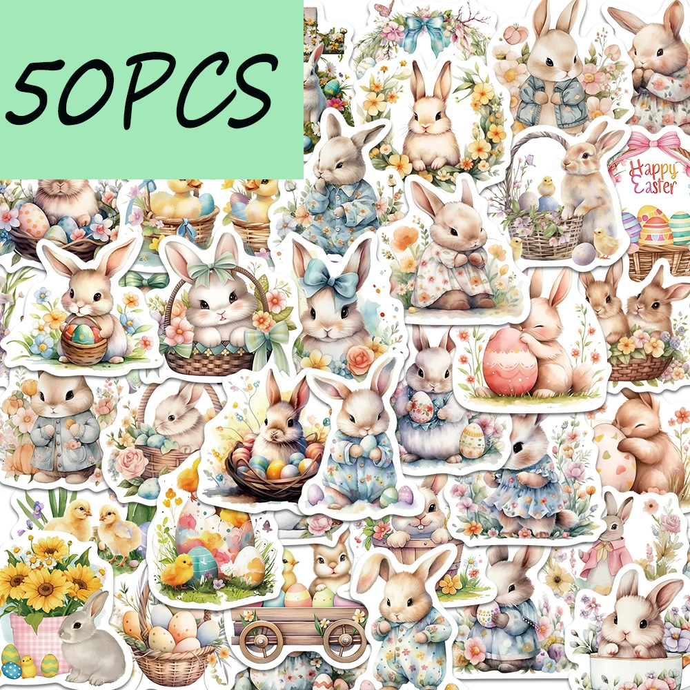 50PCS Easter egg bunny stickers, suitable for decorating diaries, gift boxes, envelopes, waterproof stickers