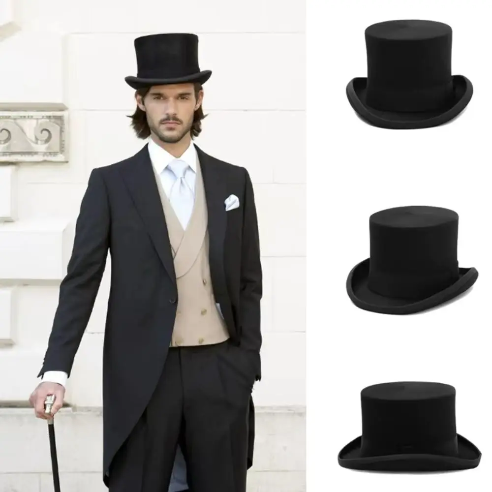 Gentleman Style Wool Material Top Hat Satin Lining Classic Design Magician Hat Cylinder Hat Formal Occasion