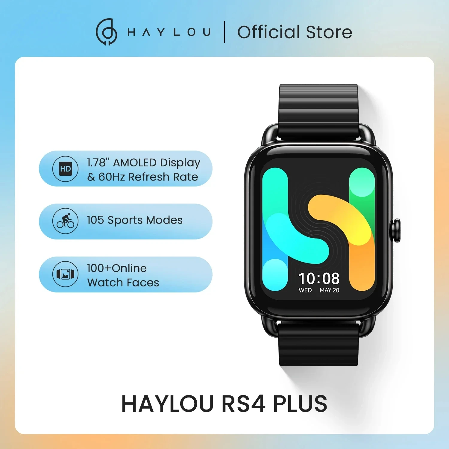 

HAYLOU Magnetic Strap Smartwatch RS4 Plus Smart Watch 1.78'' AMOLED Display IP68 Waterproof SpO2 Tracking Smart Watch for Men