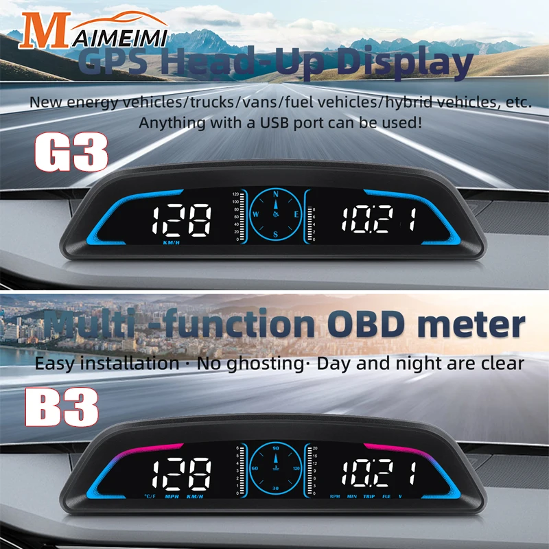 B3 OBD G3 GPS HUD Display Car Speedometer Head Up Display Car Smart Digital Speed RPM Water Temp Overspeed Alarm Reminder Meter