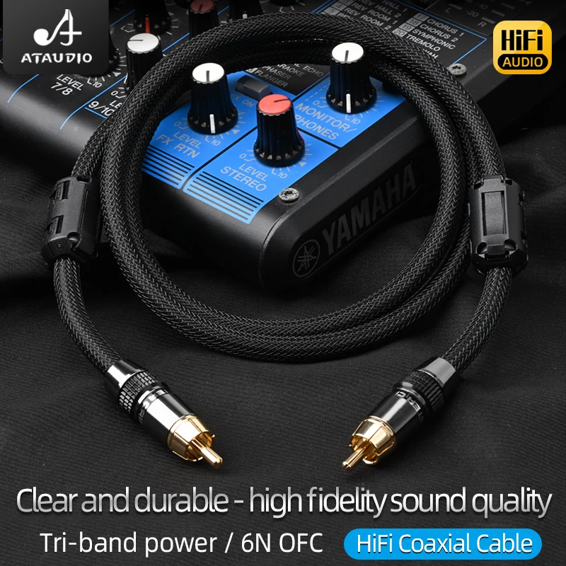 ATAUDIO HiFi RCA Coaxial Cable Professional Stereo Audio Cable Hi-end 6N OFC RCA Male to Male Connector for Amplifier Speaker CD