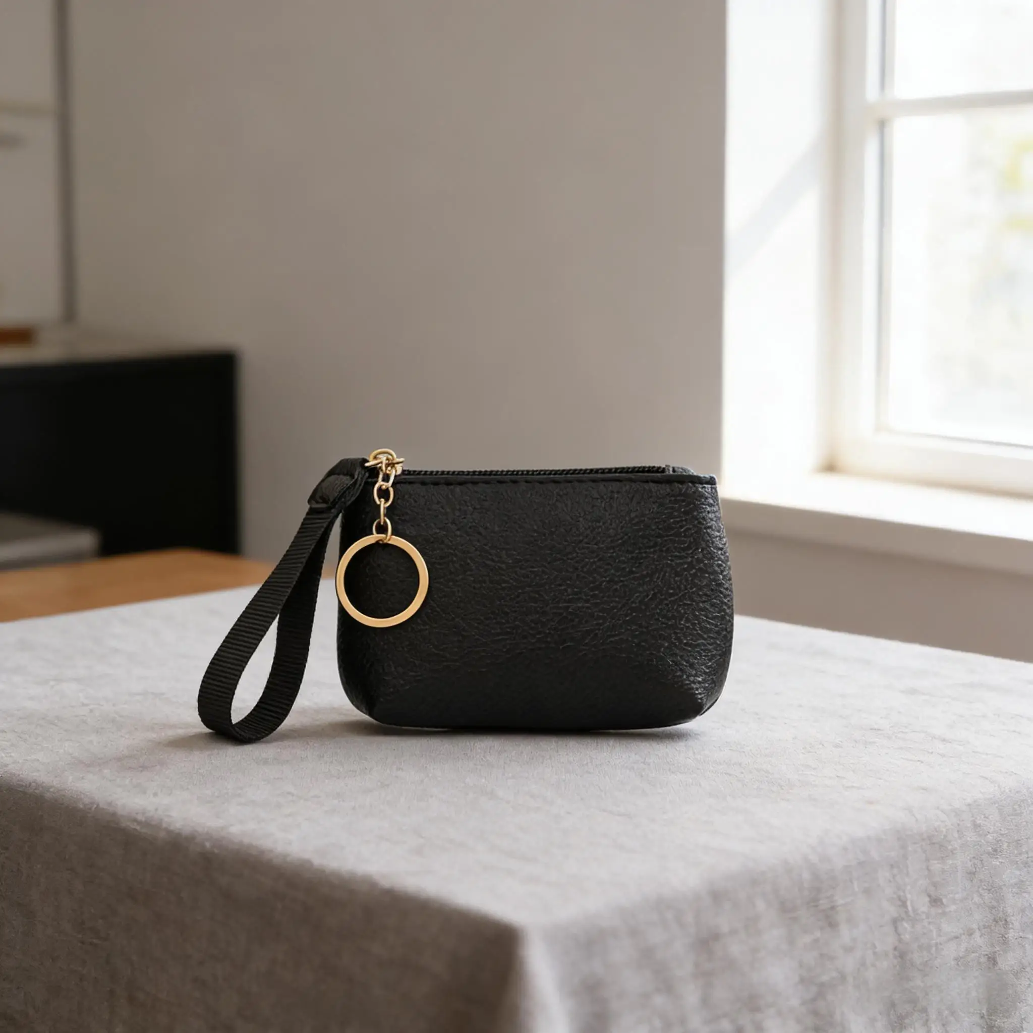 Solid Color Handheld Small Bag Zipper Short Small Bag Women's PU Leather Wallet Mini Coin Key Bag Multifunctional Pendent Wallet