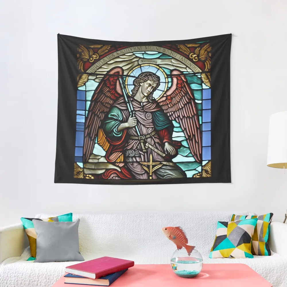 

Saint Michael the Archangel in Stained Glass Grandeur Tapestry Wall Tapestries Christmas Decoration Kawaii Room Decor Tapestry