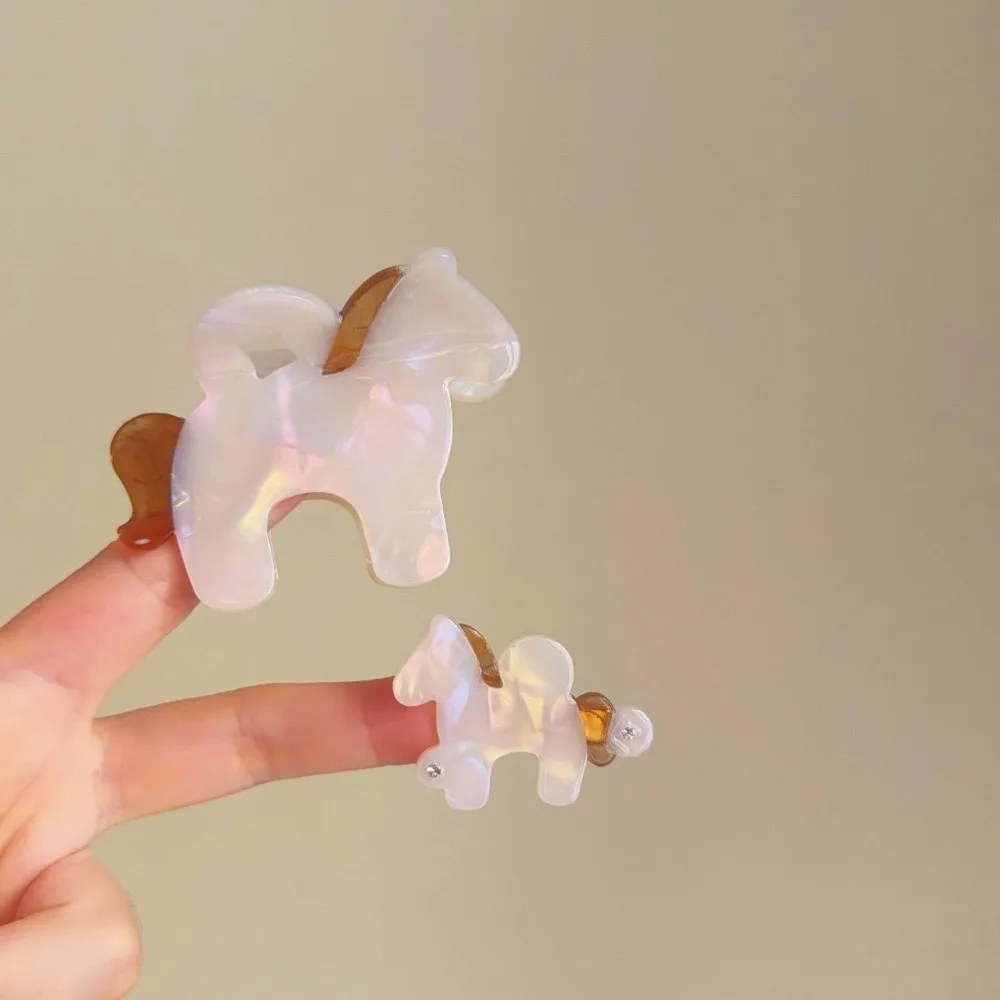 

2 PCS Acetate Hair Clip Horse Shark Clip Barrettes Waterproof Acetic Acid Hairpins Hair Accessories Rhinestone Foal Side Clip