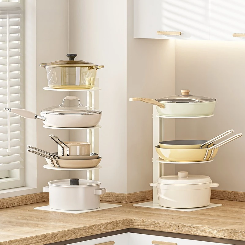 

Cream Wind Kitchen Pot Storage Rack Multifunctional Cabinet Floor Countertop Shelf Sink Multi-layer Pot