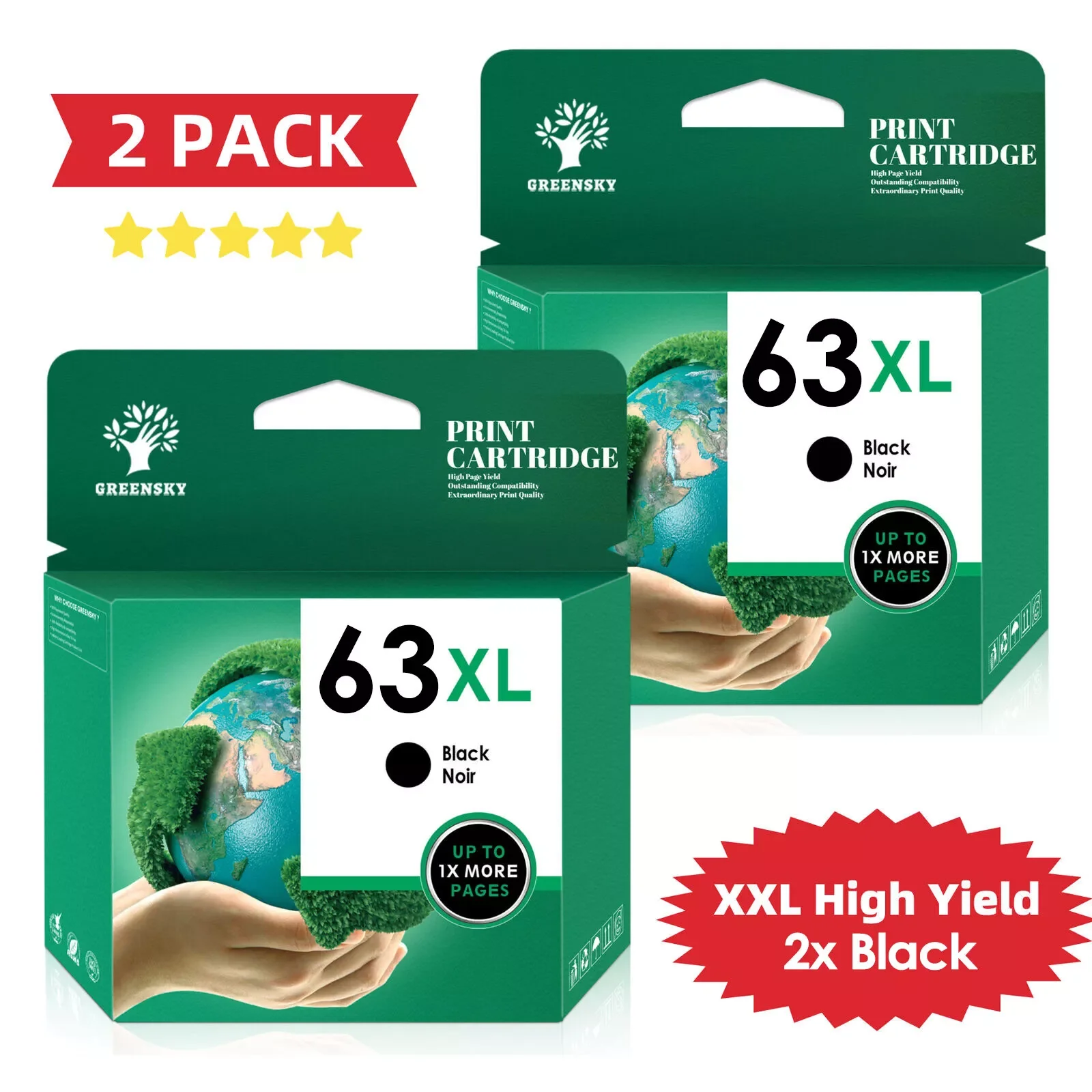 

2PK 63XL 63 XL Black Ink Cartridge for HP Envy 4516 4520 OfficeJet 3830 4650