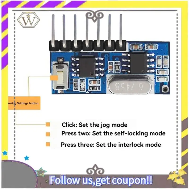 AU33-Receiver Module Transmitter Decoding Receiver Jog Self-Locking Interlock Controller Module 433Mhz With Remote Control