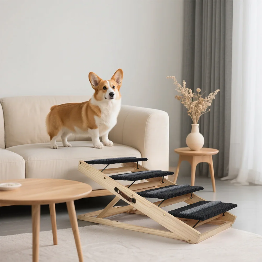 Dog ramp Adjustable steps Folding stairs Small medium and large car Non-slip surface Wooden dog ladder