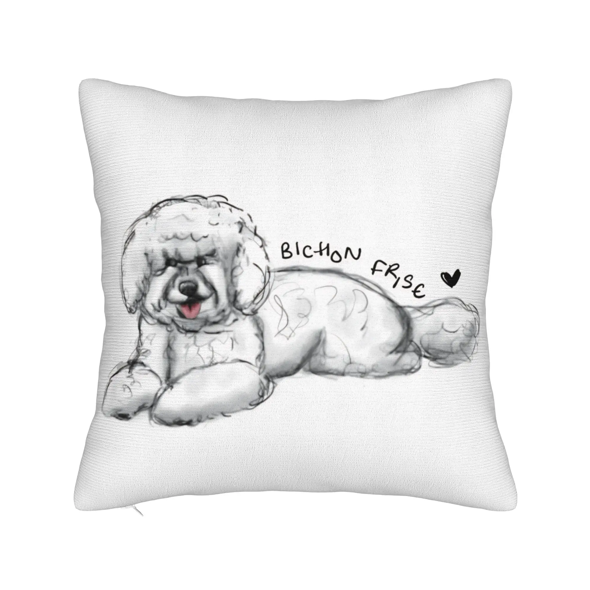 Cute Bichon Frise Pillow Cover  Square Cushion Cover Vintage Pillow Case For Sofa Car Home Decor