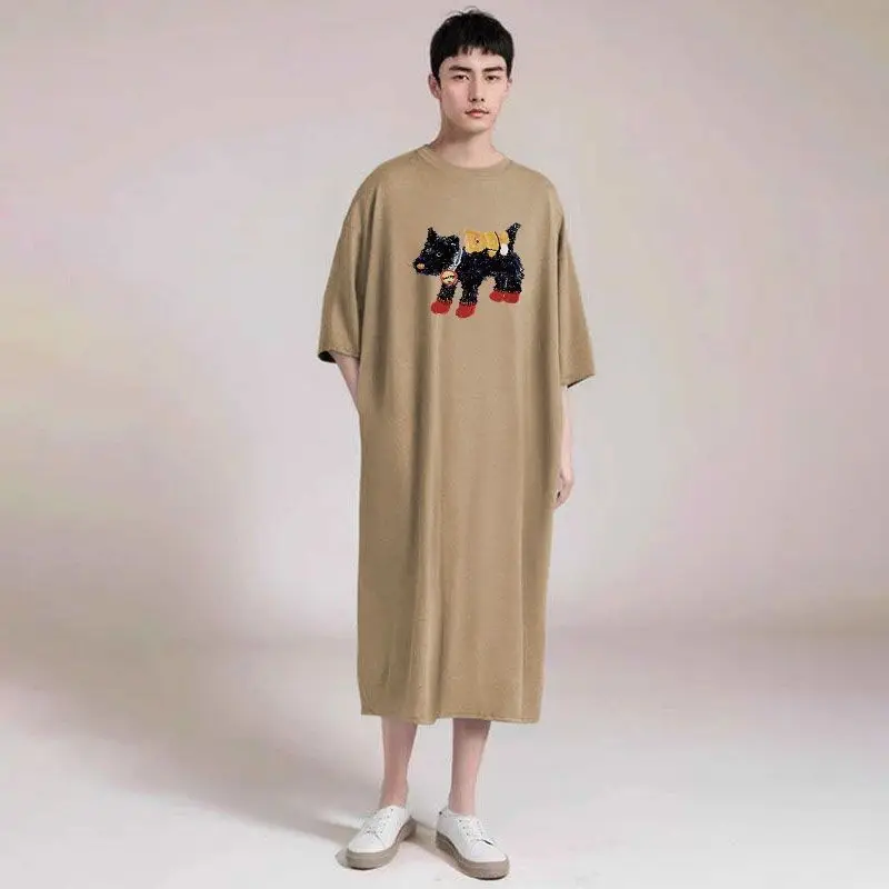 Men Stylish Pullover Nightgown Bathrobe Fashion Commute Style Knee-length Robe Plus Size Loose Soft Comfortable Home Wear