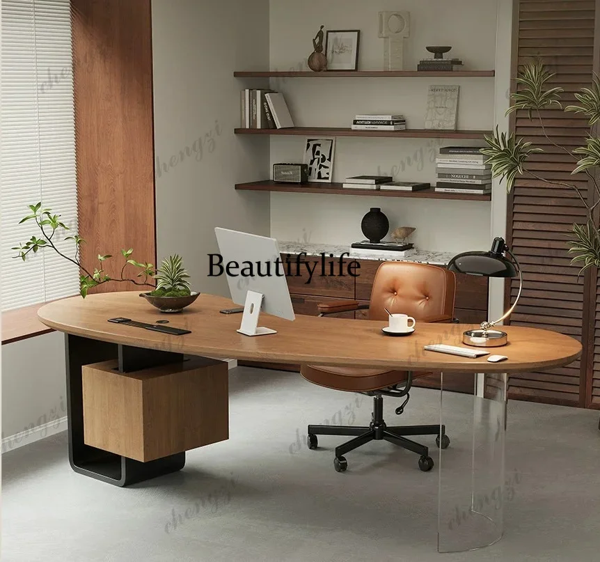 D136 Solid wood boss desk President's office computer desk Workbench Home desk Light luxury modern high-end sense