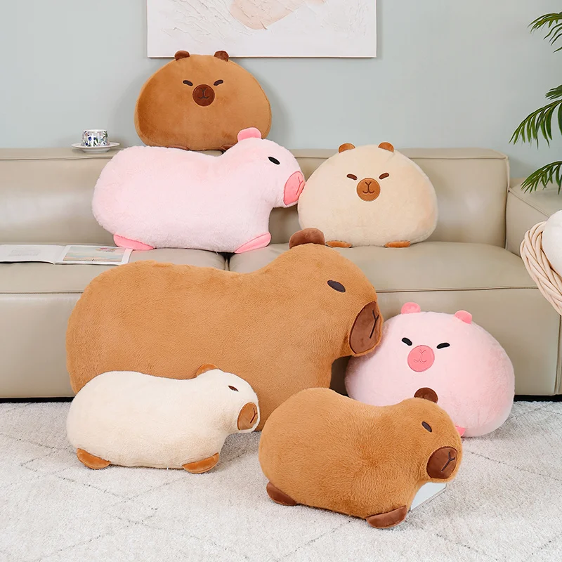 

Capybara Plush Pillow Stuffed Cream Pink Brown Cartoon Animal Cushion Soft Chair Sofa Decoration Gift