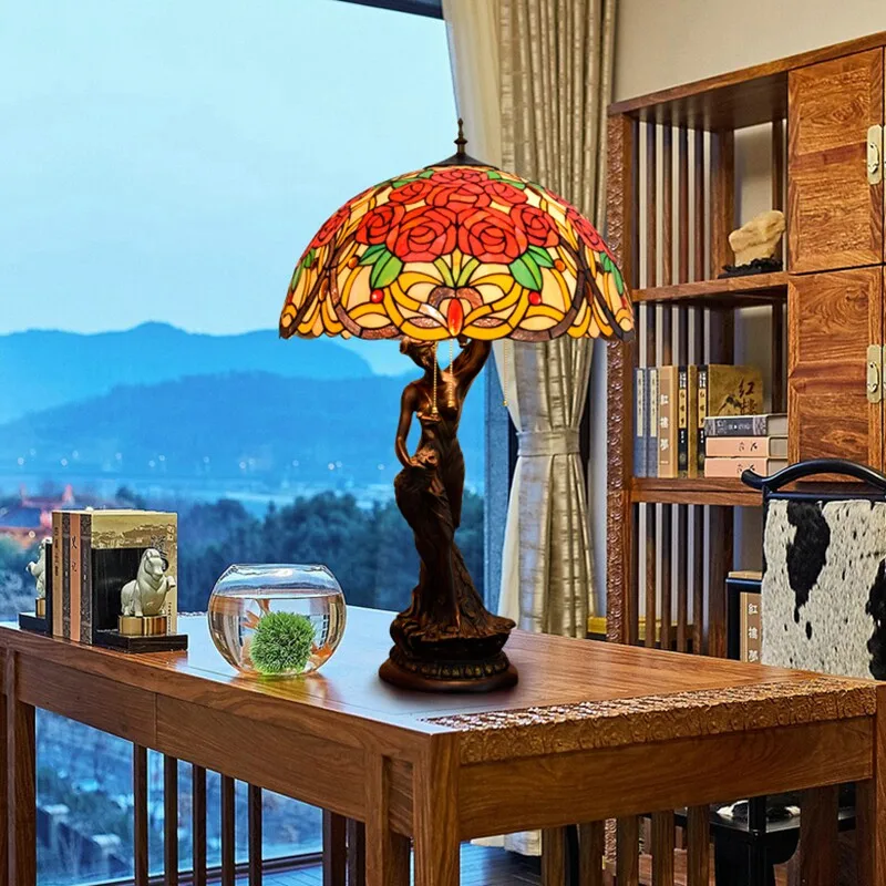 Stained glass grape rose bar lamp living room dining room bedroom beautiful woman decorative table lamp