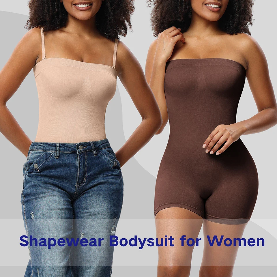 

Seamless Compression Shapewear Strapless Bodysuit Full Body Shaper Removable Shoulder Strap Corset Camisole Tube Top Jumpsuit