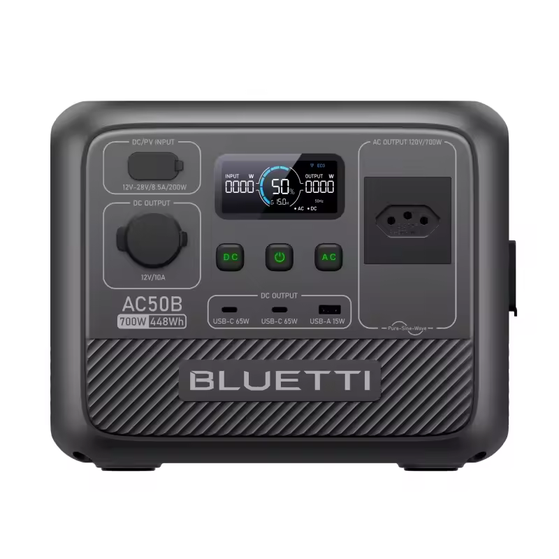BLUETTI AC50B Gerador de Energia Solar, Bateria LiFePO4 de 448Wh, Saída CA de 220V / 700W (Power Lifting 1000W), Saída PD USB-C de 65W, Estação de Energia Portátil para Camping, Viagem