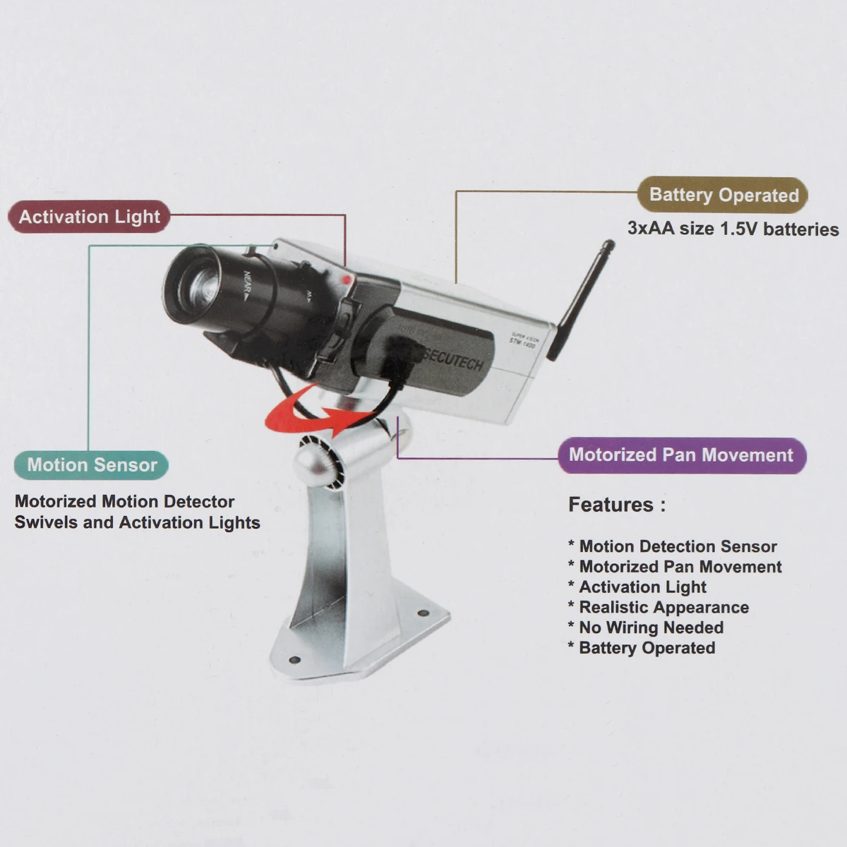 Modelo de cámara de seguridad de simulación, detección de movimiento, rotación automática, impermeable, Monitor falso, luz roja intermitente