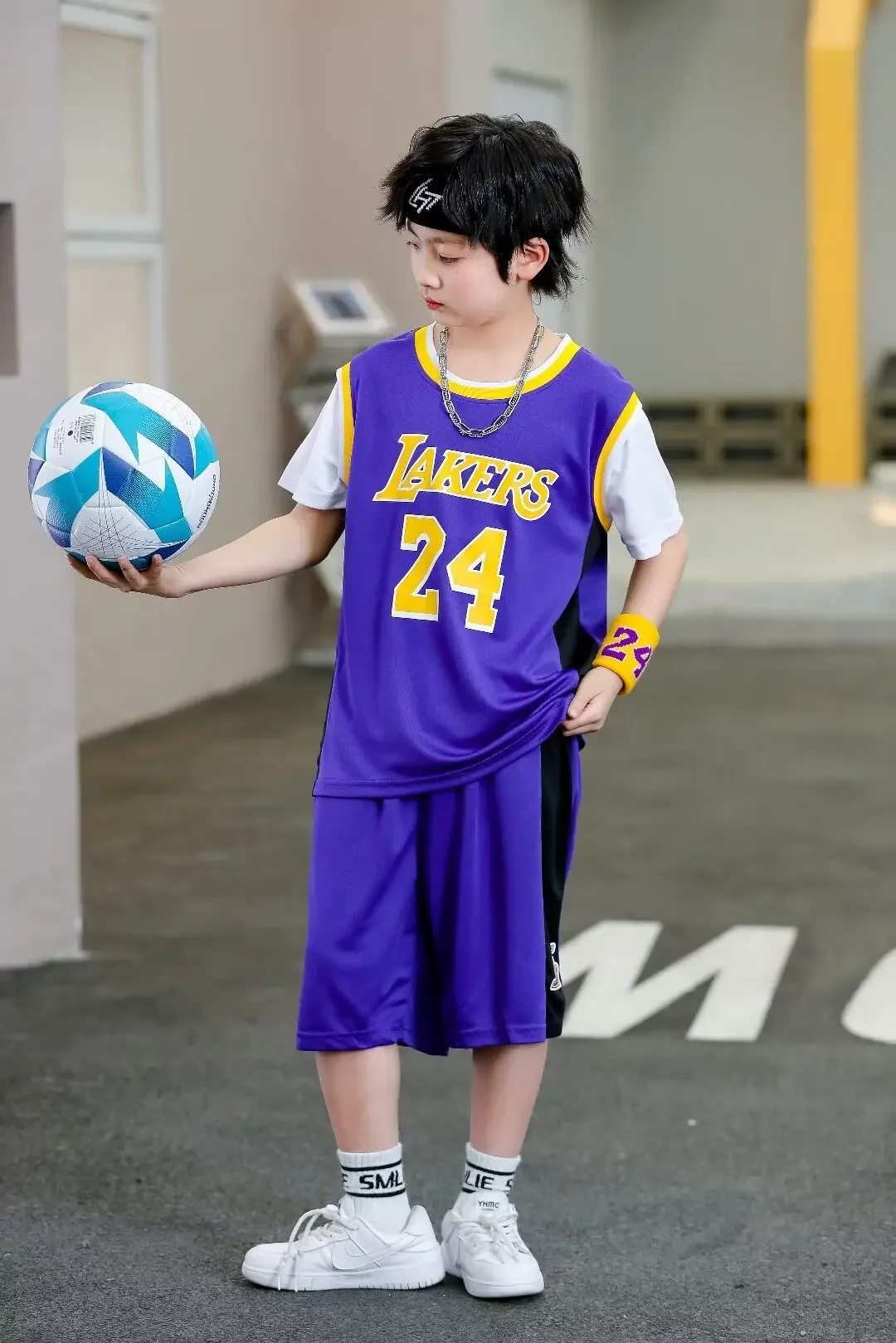 NEW 24 25 Children\'s clothing suit boy girl Basketball Jerseys Lake   Fake two-piece uniform kit training Shirts and shorts