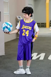 NEW 24 25 Children's clothing suit boy girl Basketball Jerseys Lake   Fake two-piece uniform kit training Shirts and shorts