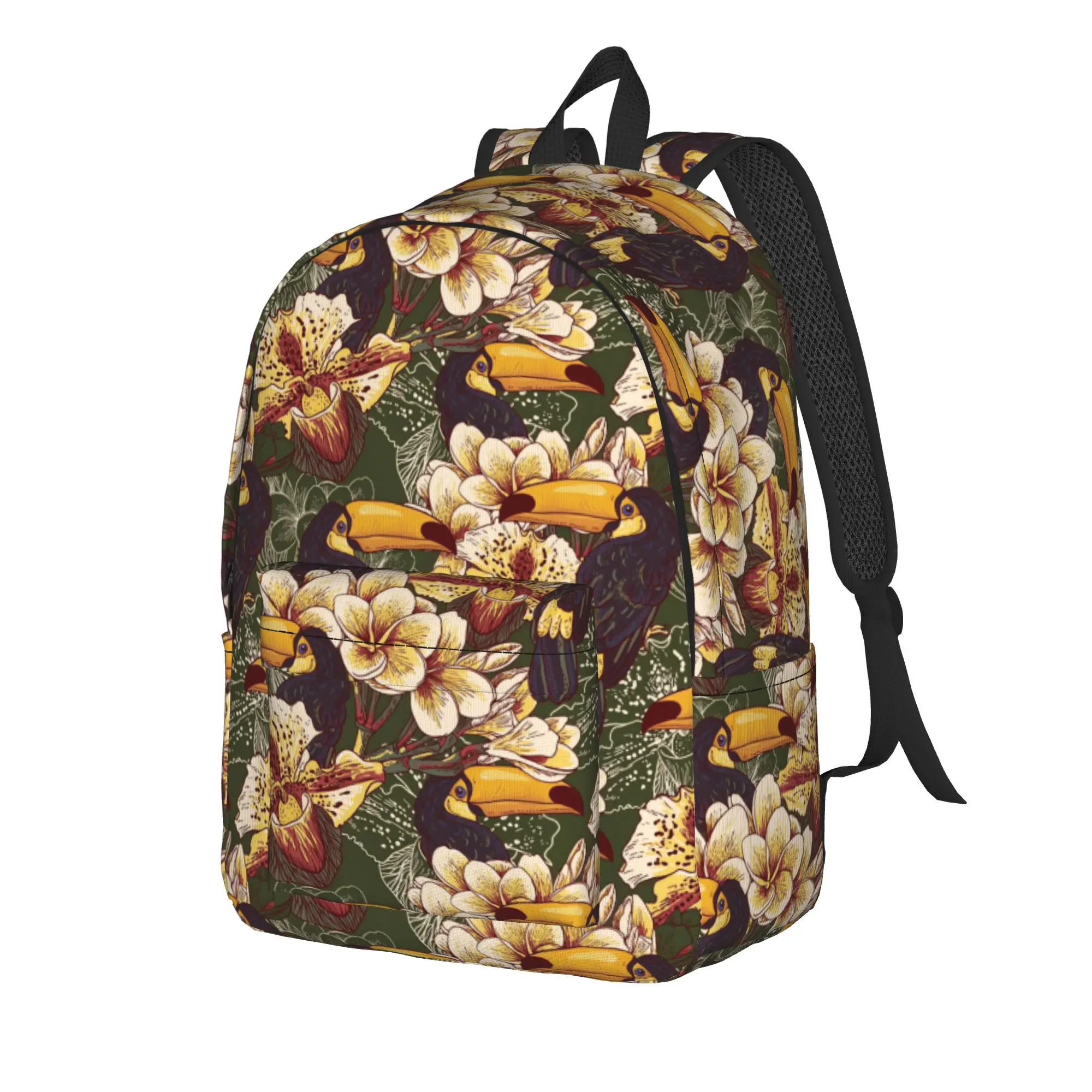 Tropical Flowers And Toucan     Backpack  Outdoor Style Backpacks Student High Quality Breathable School Bags Kawaii Rucksack